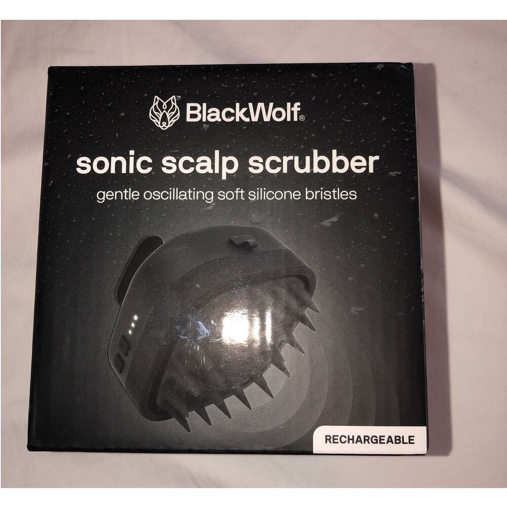 Black Wolfe Sonic Silicon Scalp Scrubber Black 3 Speeds Water Resistant New